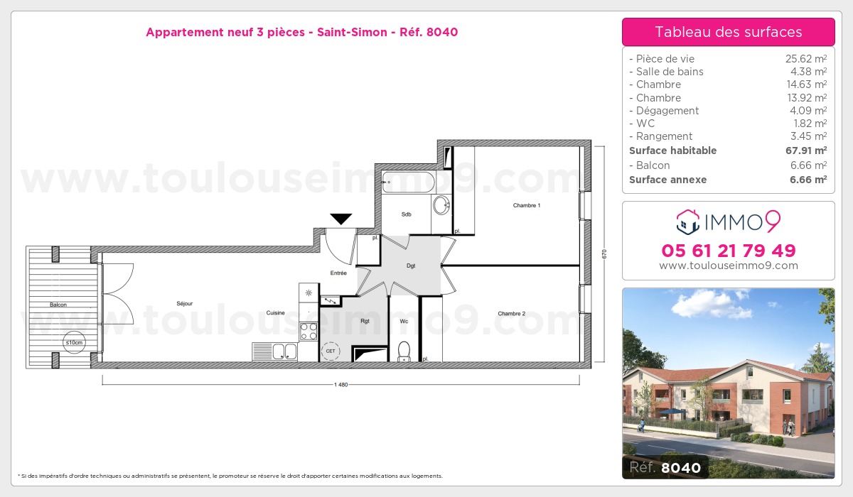 Plan et surfaces, Programme neuf Toulouse : Saint-Simon Référence n° 8040