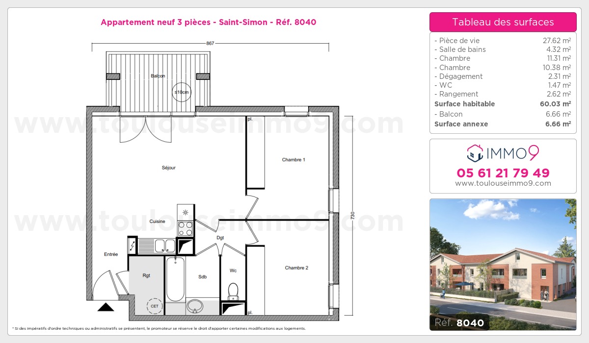 Plan et surfaces, Programme neuf Toulouse : Saint-Simon Référence n° 8040
