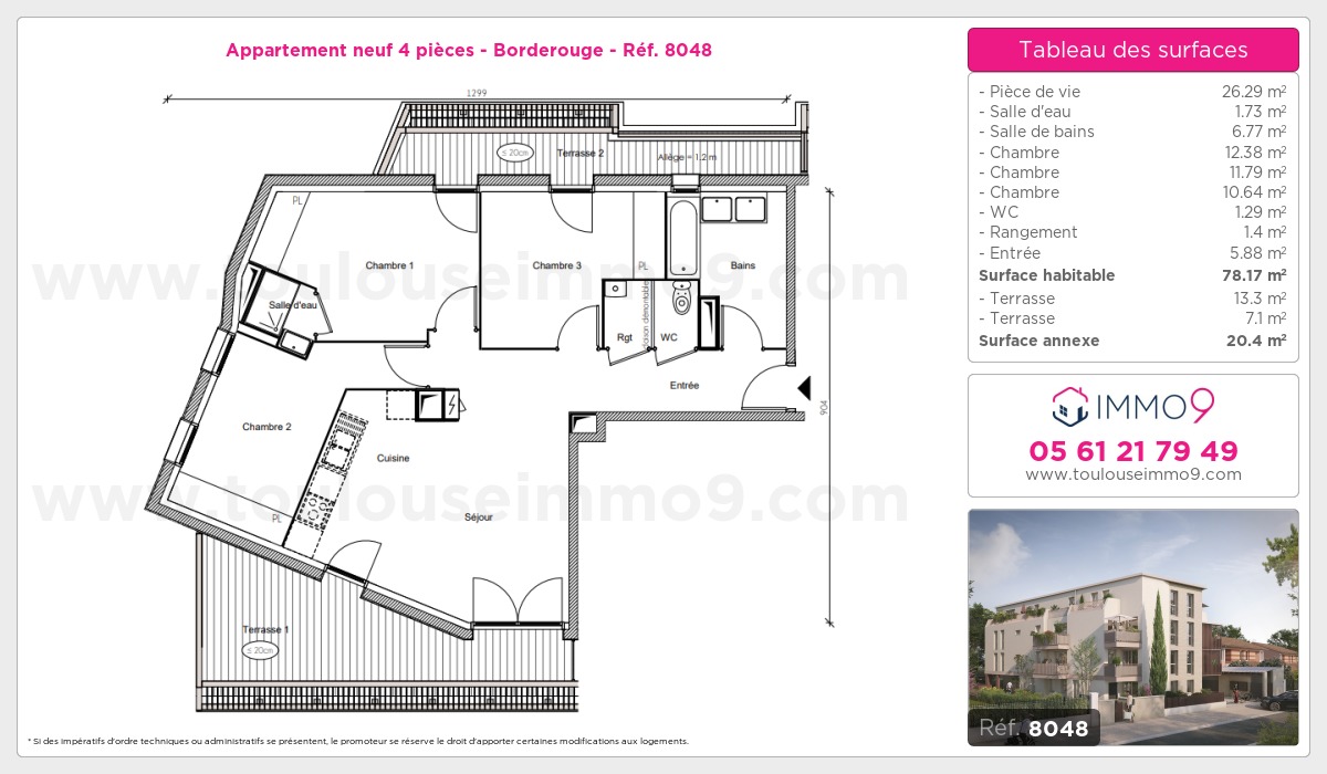Plan et surfaces, Programme neuf Toulouse : Borderouge Référence n° 8048