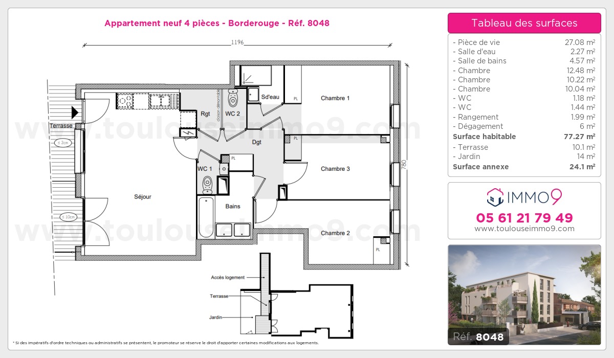 Plan et surfaces, Programme neuf Toulouse : Borderouge Référence n° 8048