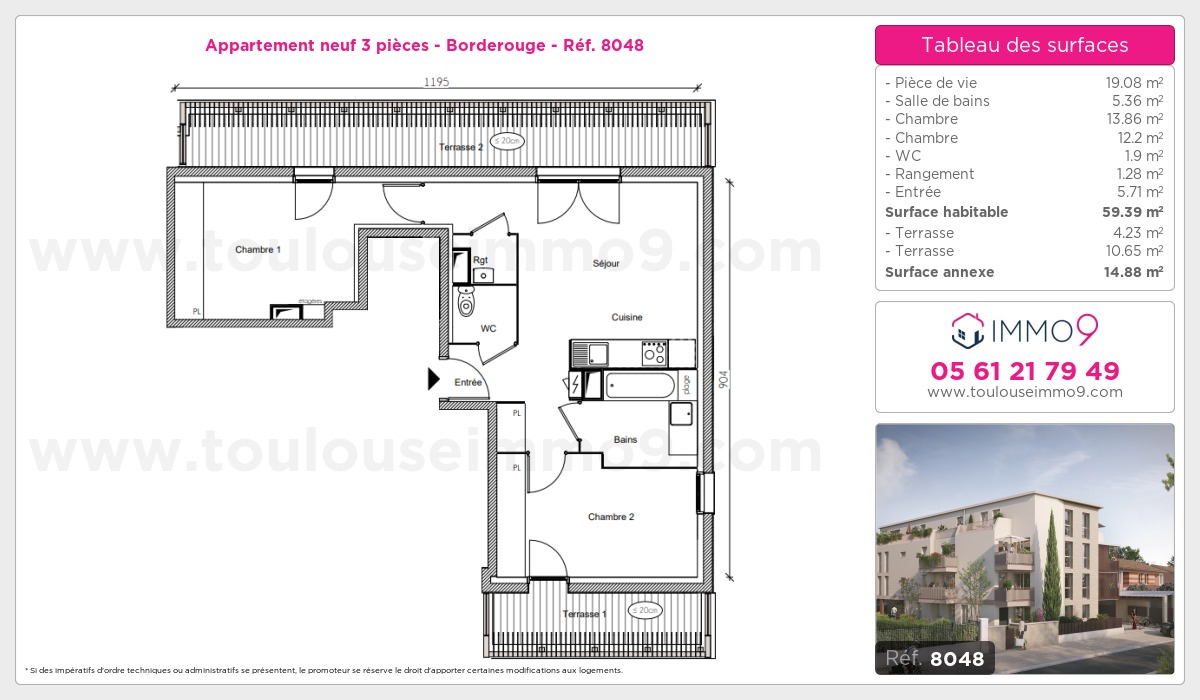 Plan et surfaces, Programme neuf Toulouse : Borderouge Référence n° 8048
