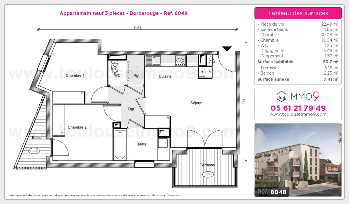 Plan et surfaces, Programme neuf Toulouse : Borderouge Référence n° 8048