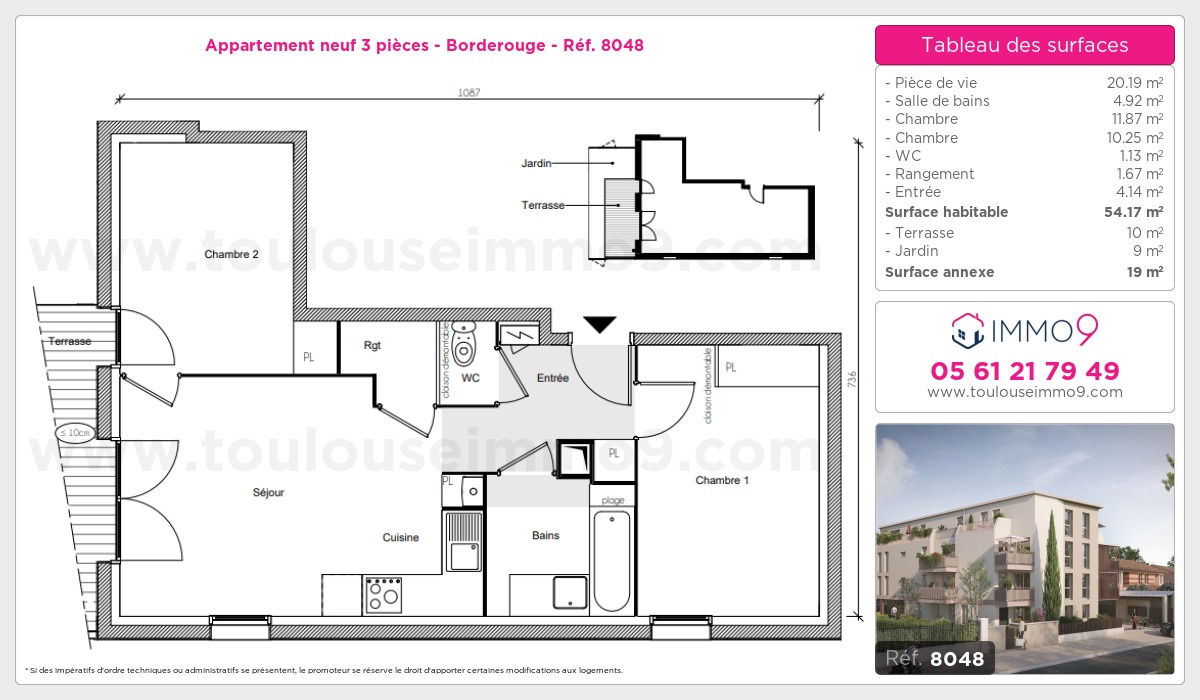 Plan et surfaces, Programme neuf Toulouse : Borderouge Référence n° 8048