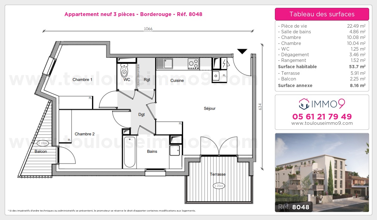 Plan et surfaces, Programme neuf Toulouse : Borderouge Référence n° 8048