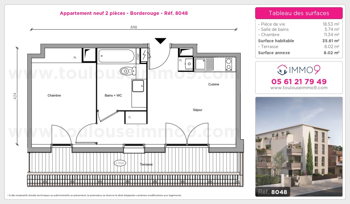 Plan et surfaces, Programme neuf Toulouse : Borderouge Référence n° 8048
