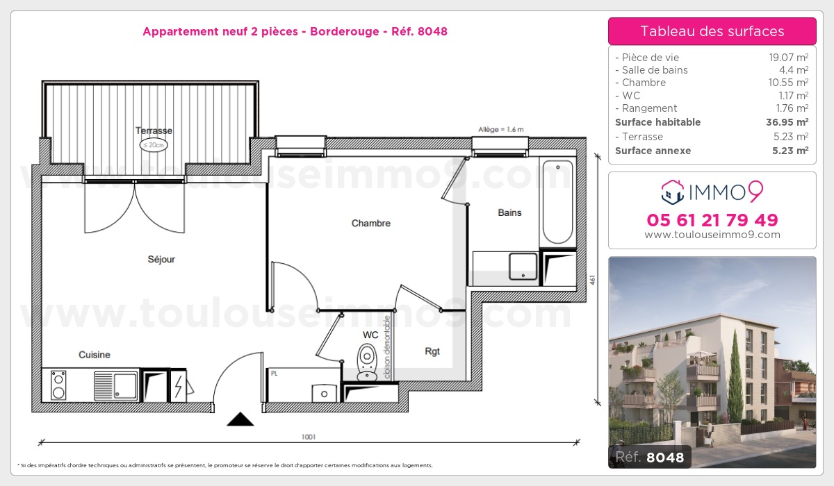 Plan et surfaces, Programme neuf Toulouse : Borderouge Référence n° 8048