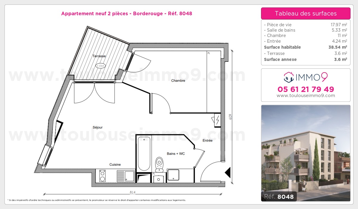 Plan et surfaces, Programme neuf Toulouse : Borderouge Référence n° 8048