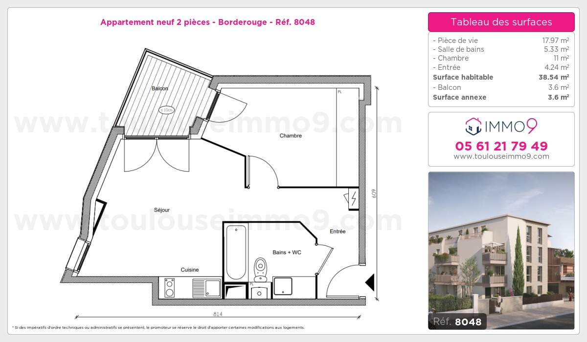Plan et surfaces, Programme neuf Toulouse : Borderouge Référence n° 8048