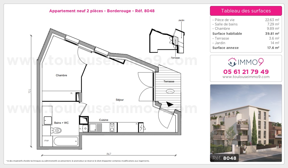 Plan et surfaces, Programme neuf Toulouse : Borderouge Référence n° 8048