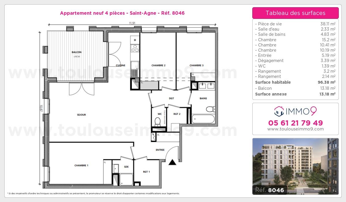 Plan et surfaces, Programme neuf Toulouse : Saint-Agne Référence n° 8046
