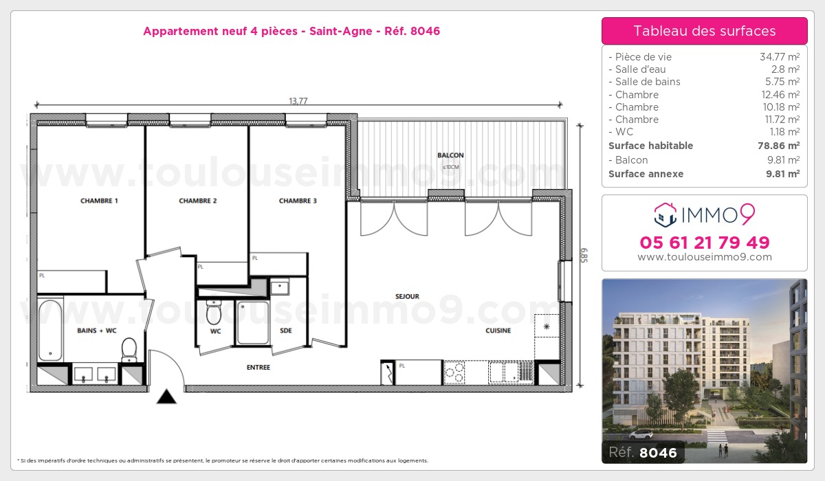Plan et surfaces, Programme neuf Toulouse : Saint-Agne Référence n° 8046