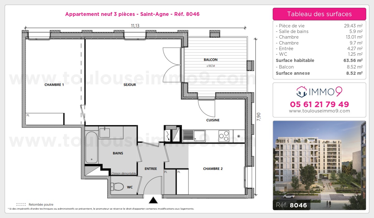Plan et surfaces, Programme neuf Toulouse : Saint-Agne Référence n° 8046