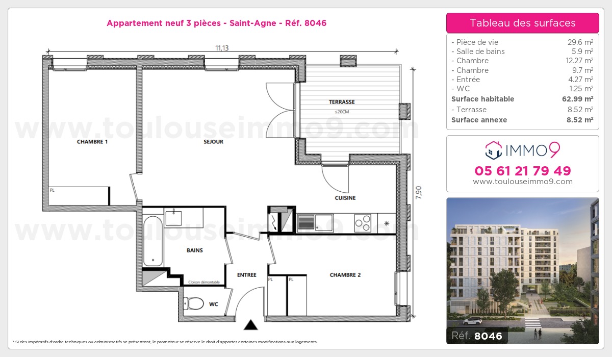 Plan et surfaces, Programme neuf Toulouse : Saint-Agne Référence n° 8046