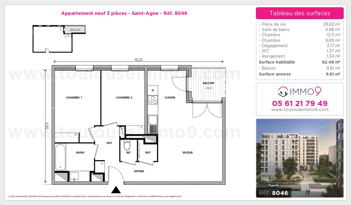Plan et surfaces, Programme neuf Toulouse : Saint-Agne Référence n° 8046