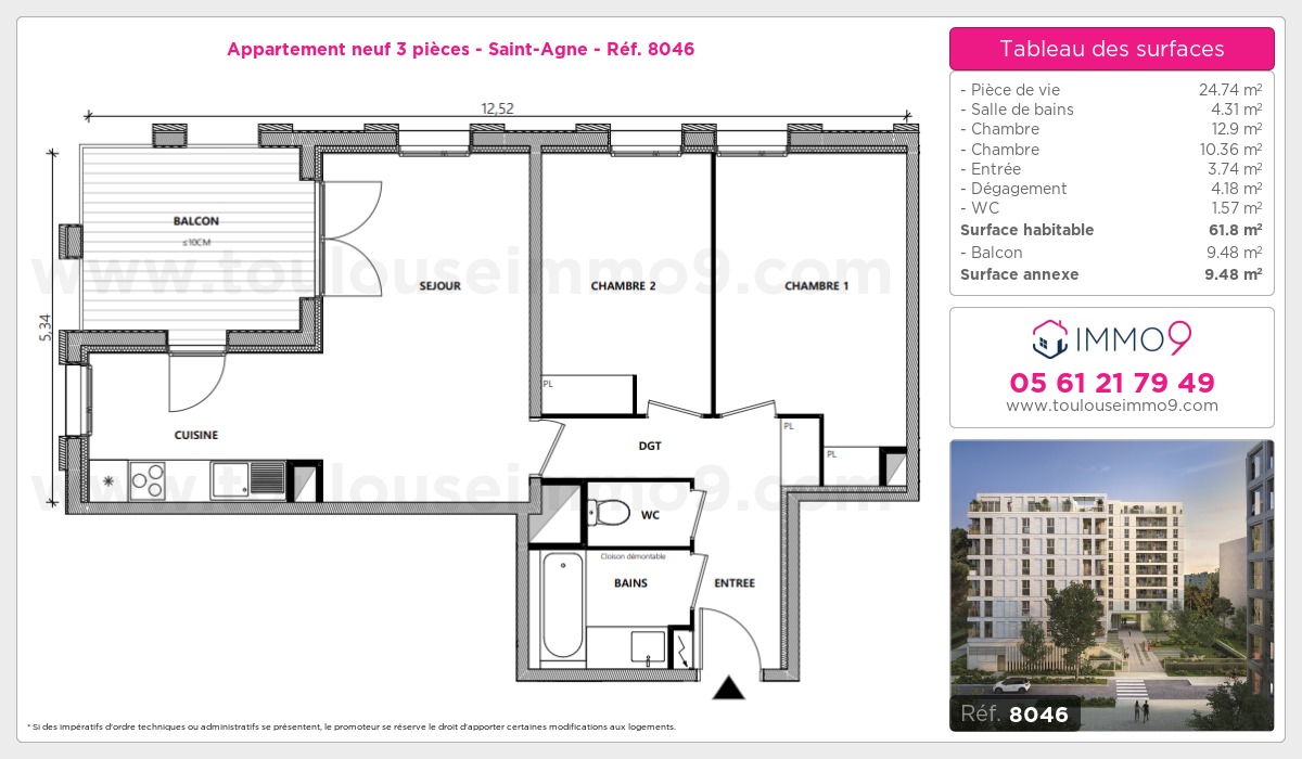 Plan et surfaces, Programme neuf Toulouse : Saint-Agne Référence n° 8046