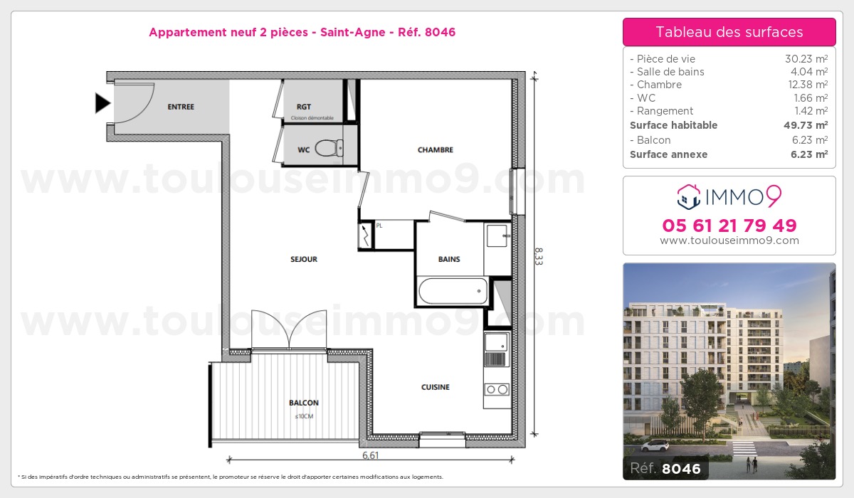 Plan et surfaces, Programme neuf Toulouse : Saint-Agne Référence n° 8046