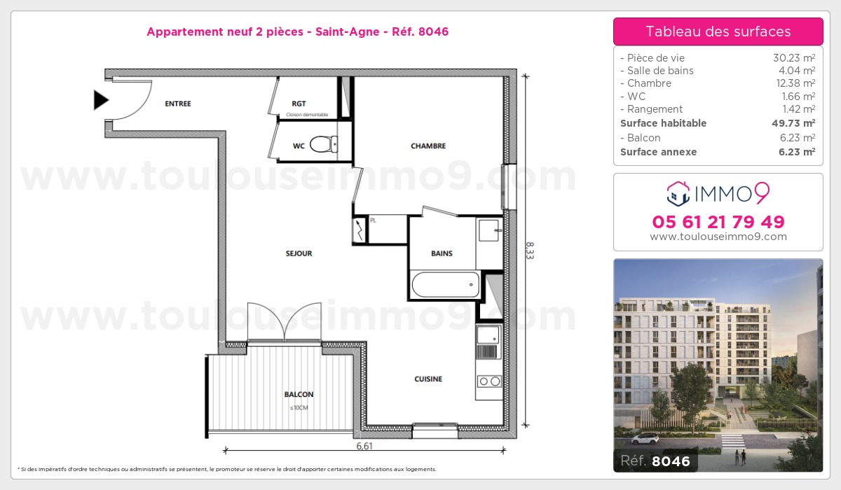 Plan et surfaces, Programme neuf Toulouse : Saint-Agne Référence n° 8046