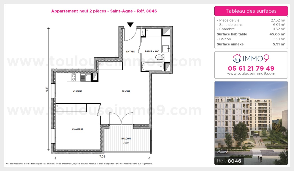 Plan et surfaces, Programme neuf Toulouse : Saint-Agne Référence n° 8046
