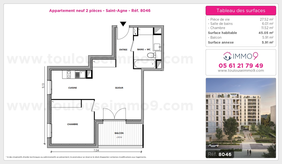 Plan et surfaces, Programme neuf Toulouse : Saint-Agne Référence n° 8046