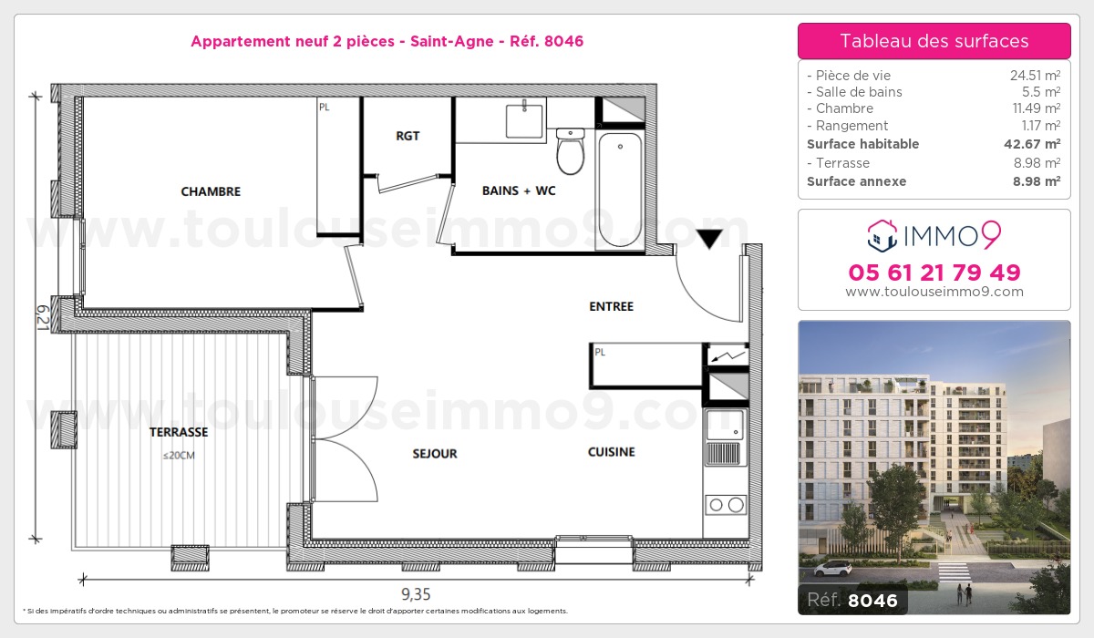 Plan et surfaces, Programme neuf Toulouse : Saint-Agne Référence n° 8046