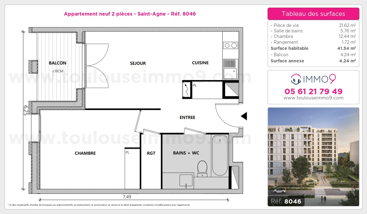 Plan et surfaces, Programme neuf Toulouse : Saint-Agne Référence n° 8046
