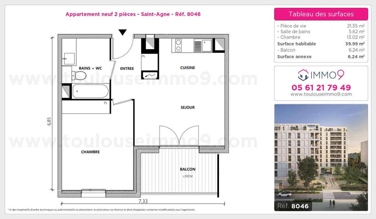 Plan et surfaces, Programme neuf Toulouse : Saint-Agne Référence n° 8046