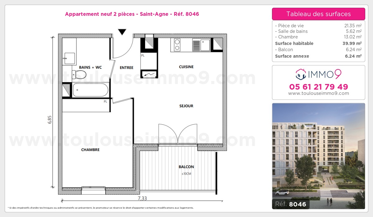 Plan et surfaces, Programme neuf Toulouse : Saint-Agne Référence n° 8046