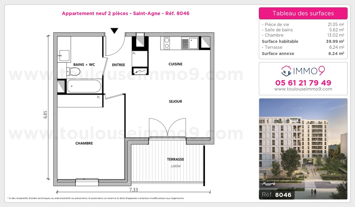 Plan et surfaces, Programme neuf Toulouse : Saint-Agne Référence n° 8046