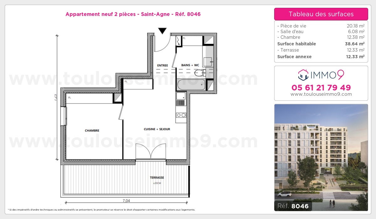 Plan et surfaces, Programme neuf Toulouse : Saint-Agne Référence n° 8046