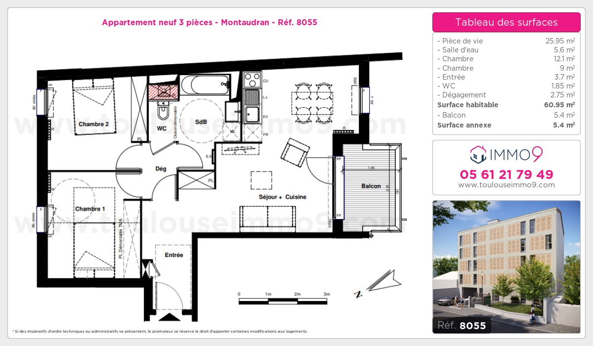 Plan et surfaces, Programme neuf Toulouse : Montaudran Référence n° 8055