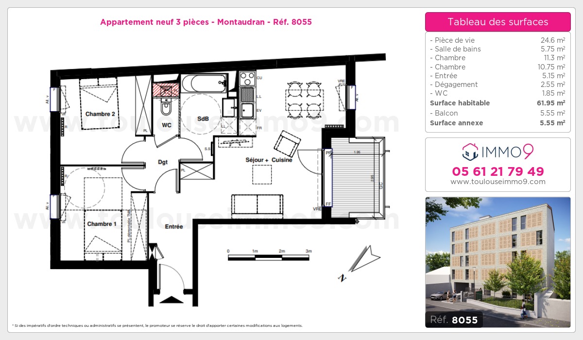Plan et surfaces, Programme neuf Toulouse : Montaudran Référence n° 8055