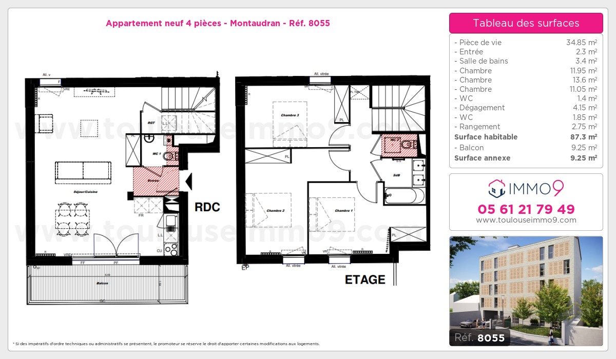 Plan et surfaces, Programme neuf Toulouse : Montaudran Référence n° 8055