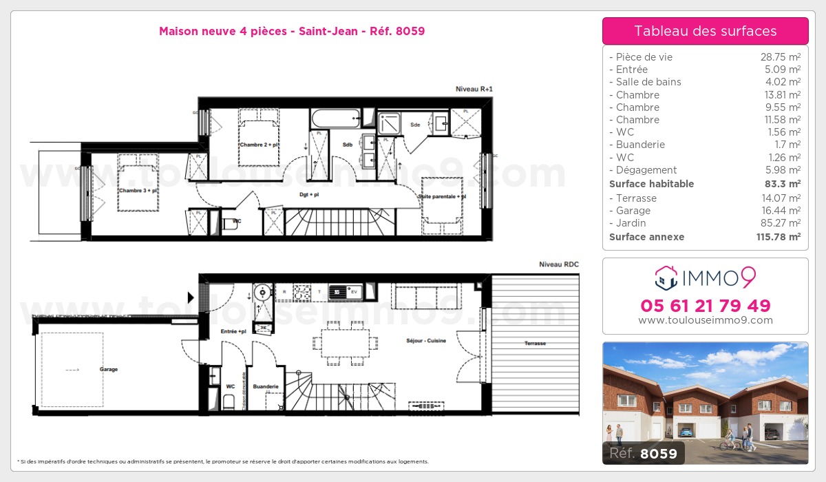 Plan et surfaces, Programme neuf Saint-Jean Référence n° 8059