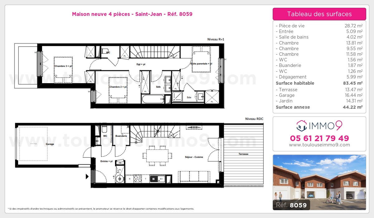 Plan et surfaces, Programme neuf Saint-Jean Référence n° 8059