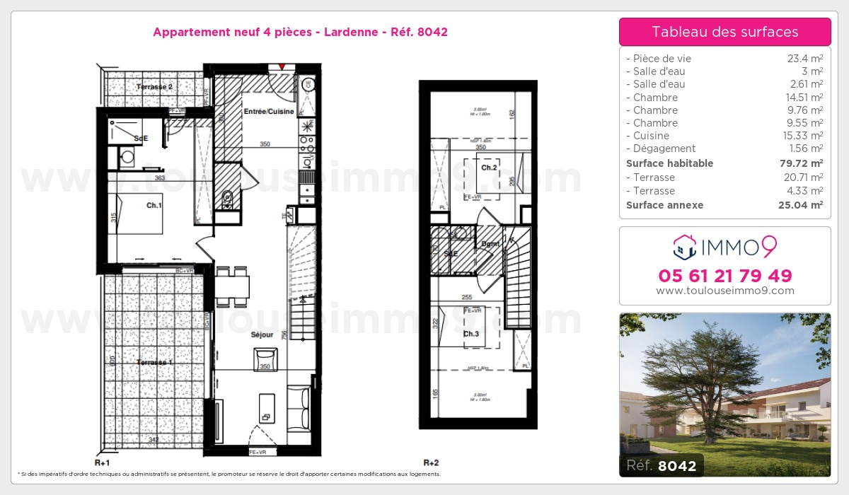 Plan et surfaces, Programme neuf Toulouse : Lardenne Référence n° 8042