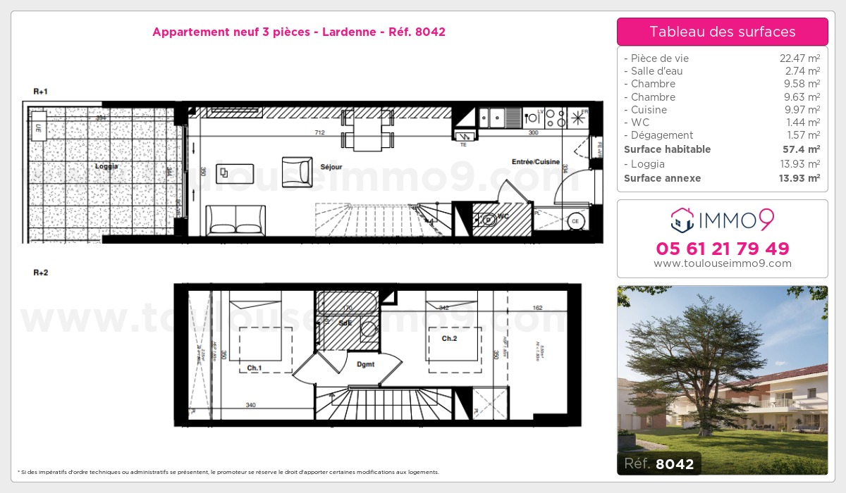 Plan et surfaces, Programme neuf Toulouse : Lardenne Référence n° 8042