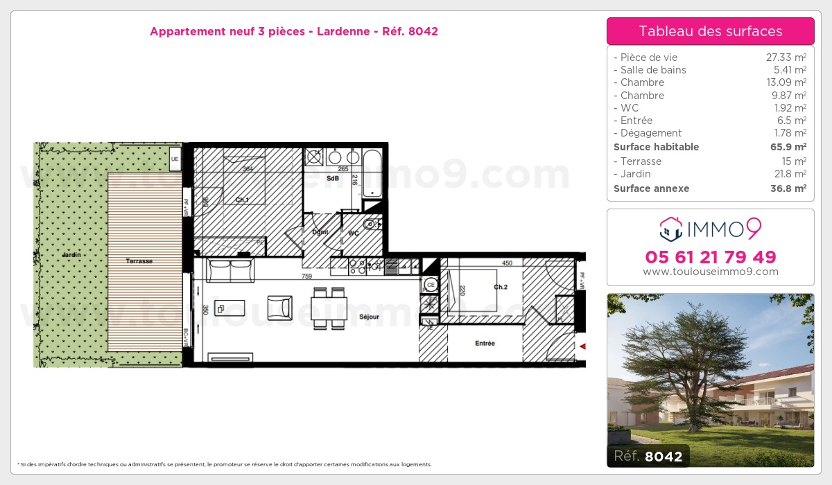 Plan et surfaces, Programme neuf Toulouse : Lardenne Référence n° 8042