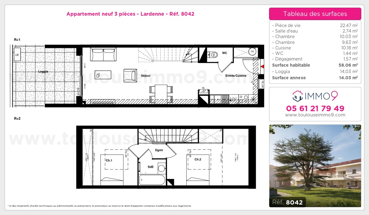 Plan et surfaces, Programme neuf Toulouse : Lardenne Référence n° 8042