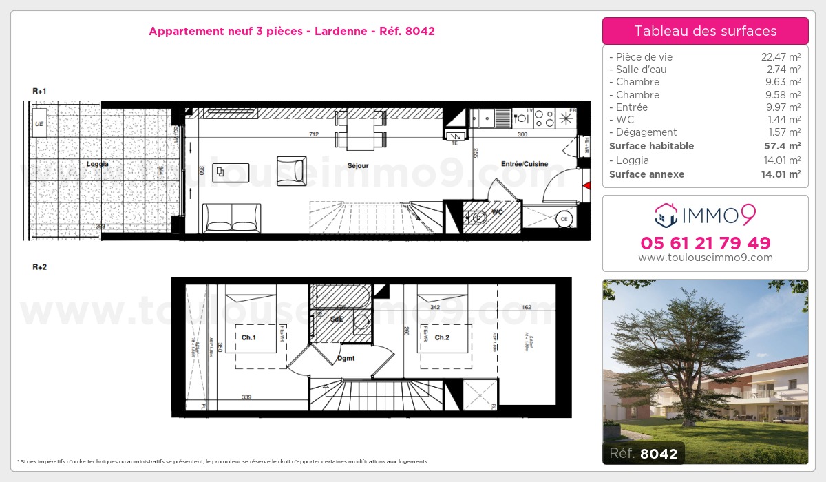 Plan et surfaces, Programme neuf Toulouse : Lardenne Référence n° 8042