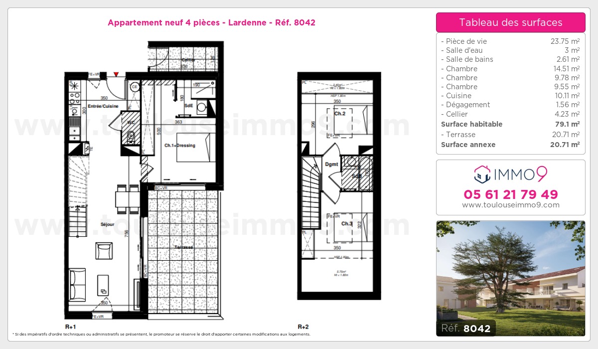 Plan et surfaces, Programme neuf Toulouse : Lardenne Référence n° 8042