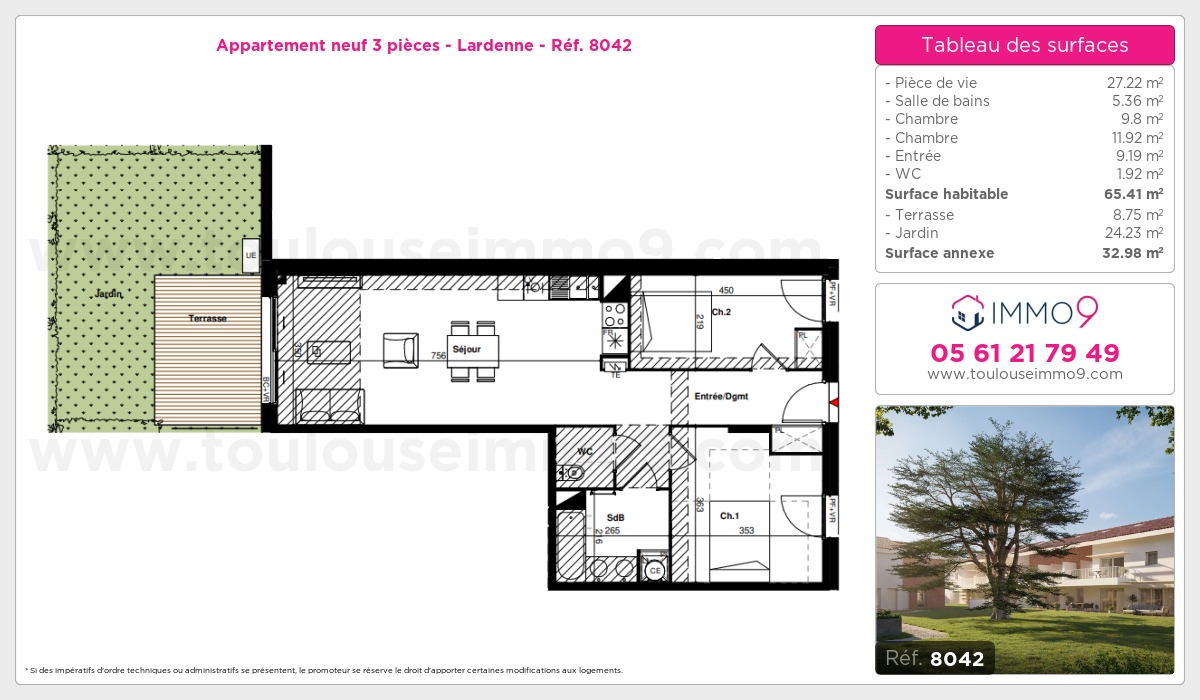 Plan et surfaces, Programme neuf Toulouse : Lardenne Référence n° 8042