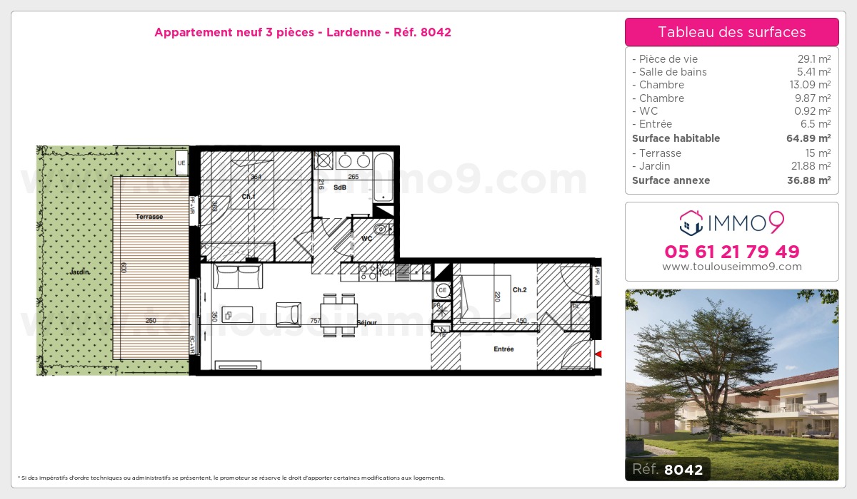 Plan et surfaces, Programme neuf Toulouse : Lardenne Référence n° 8042