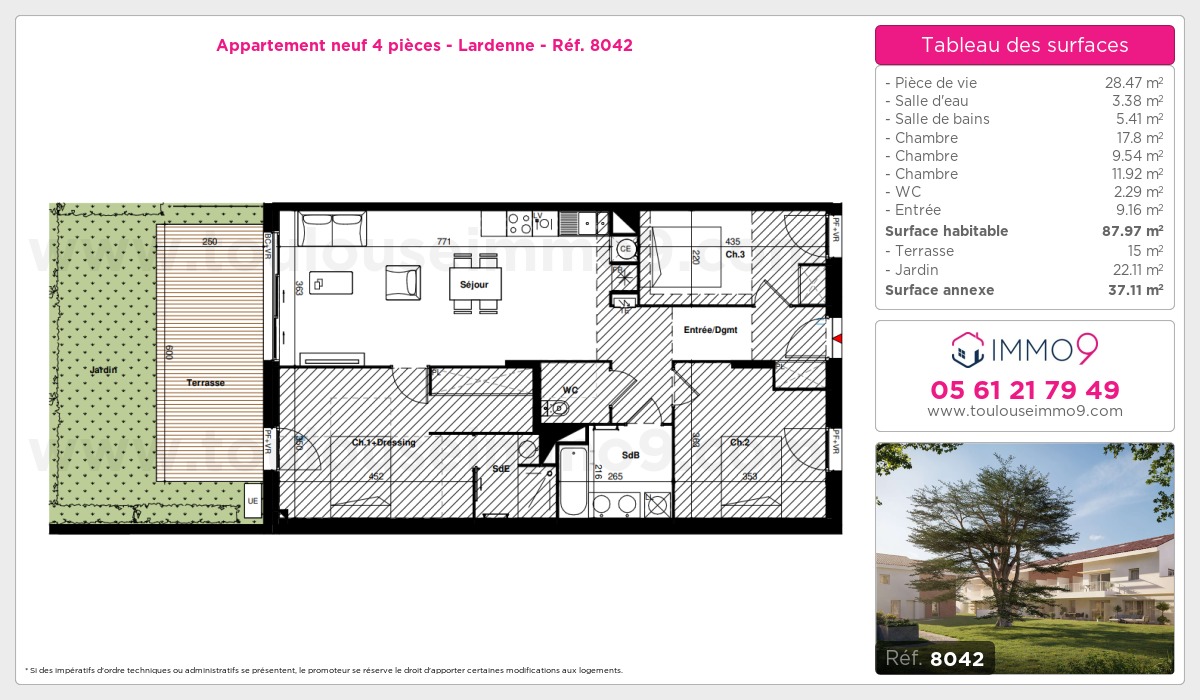 Plan et surfaces, Programme neuf Toulouse : Lardenne Référence n° 8042