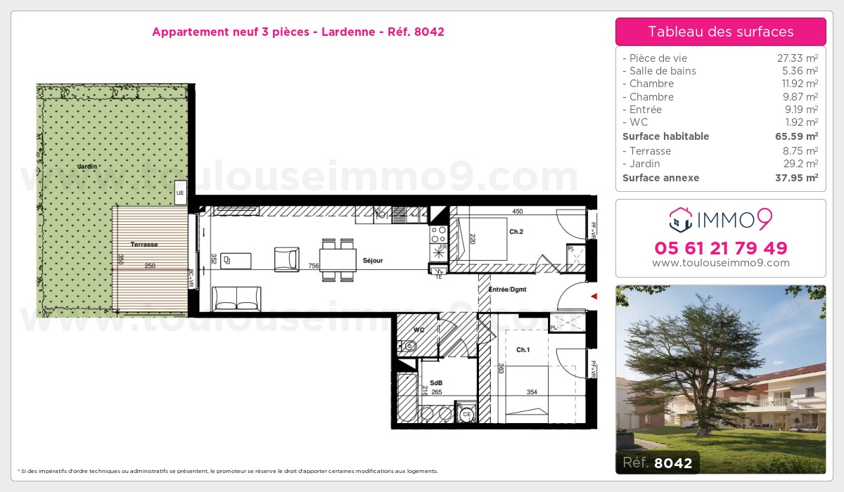 Plan et surfaces, Programme neuf Toulouse : Lardenne Référence n° 8042