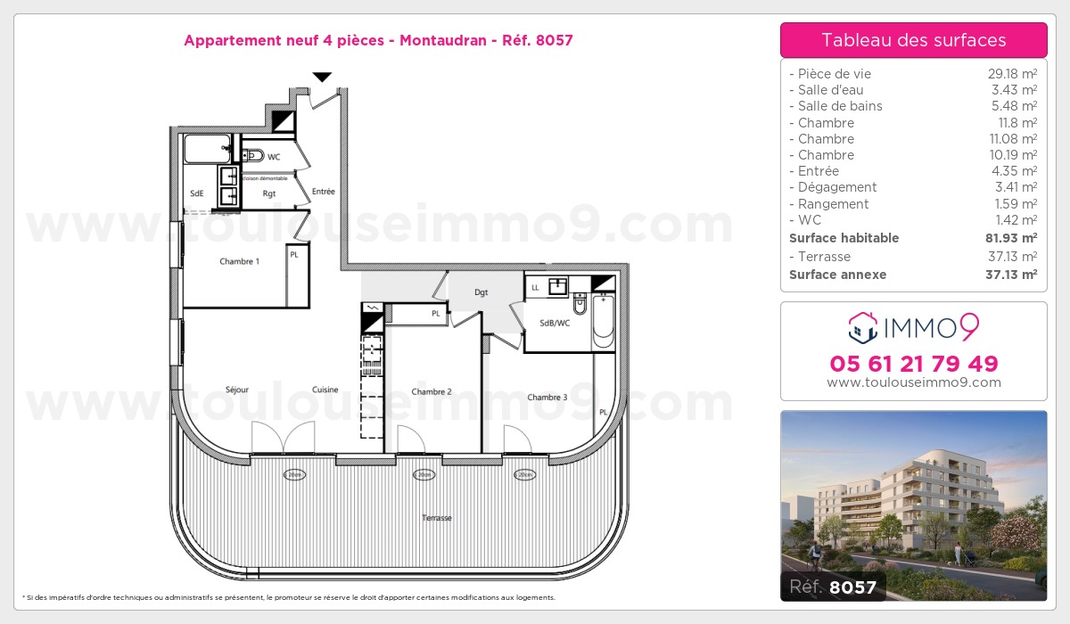 Plan et surfaces, Programme neuf Toulouse : Montaudran Référence n° 8057