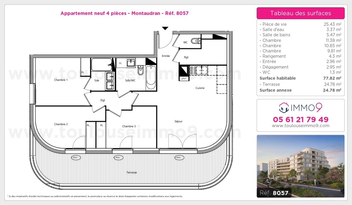 Plan et surfaces, Programme neuf Toulouse : Montaudran Référence n° 8057