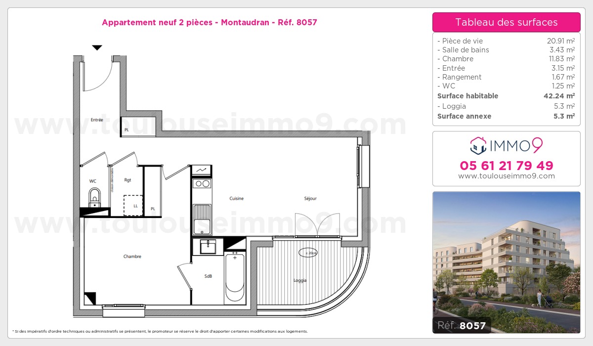 Plan et surfaces, Programme neuf Toulouse : Montaudran Référence n° 8057