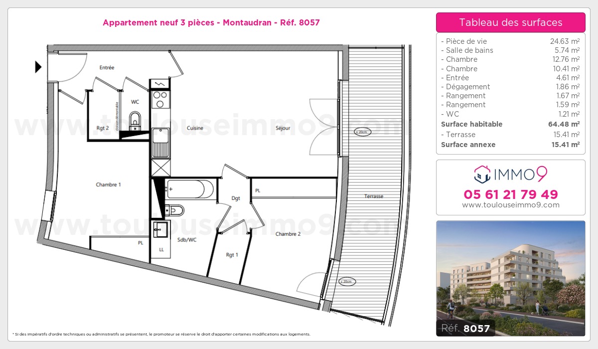 Plan et surfaces, Programme neuf Toulouse : Montaudran Référence n° 8057