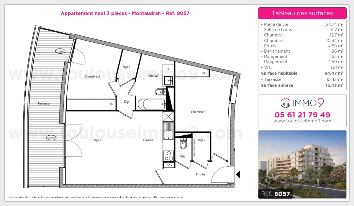 Plan et surfaces, Programme neuf Toulouse : Montaudran Référence n° 8057