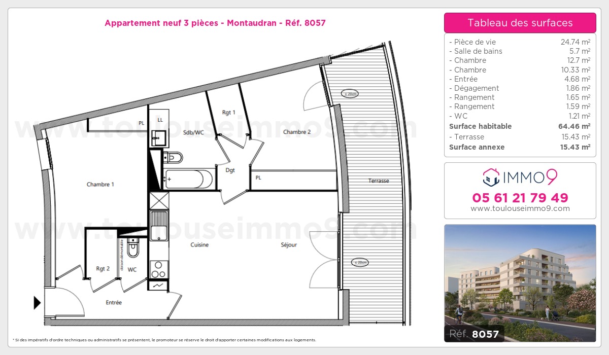 Plan et surfaces, Programme neuf Toulouse : Montaudran Référence n° 8057